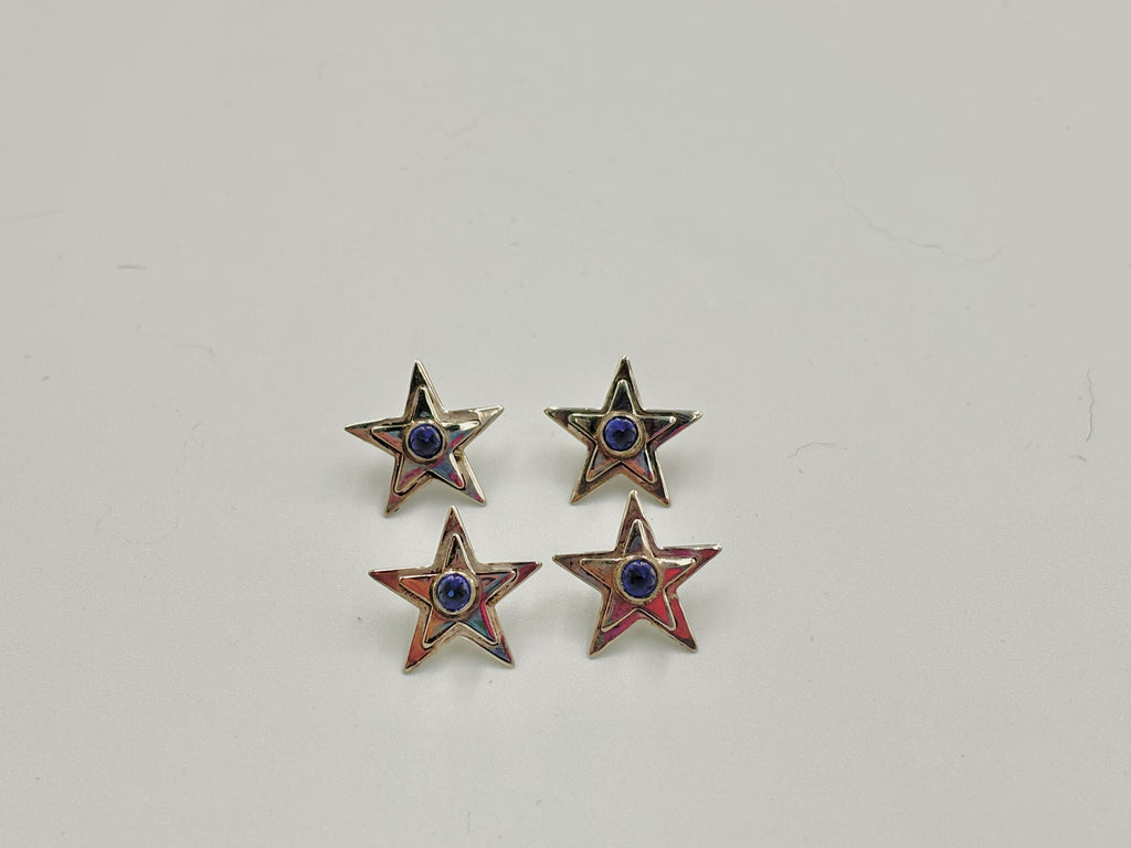 lab grown blue sapphire sterling silver star earrings