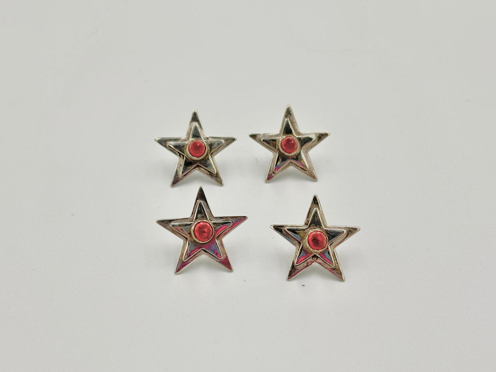 lab grown pink sapphire sterling silver star earrings